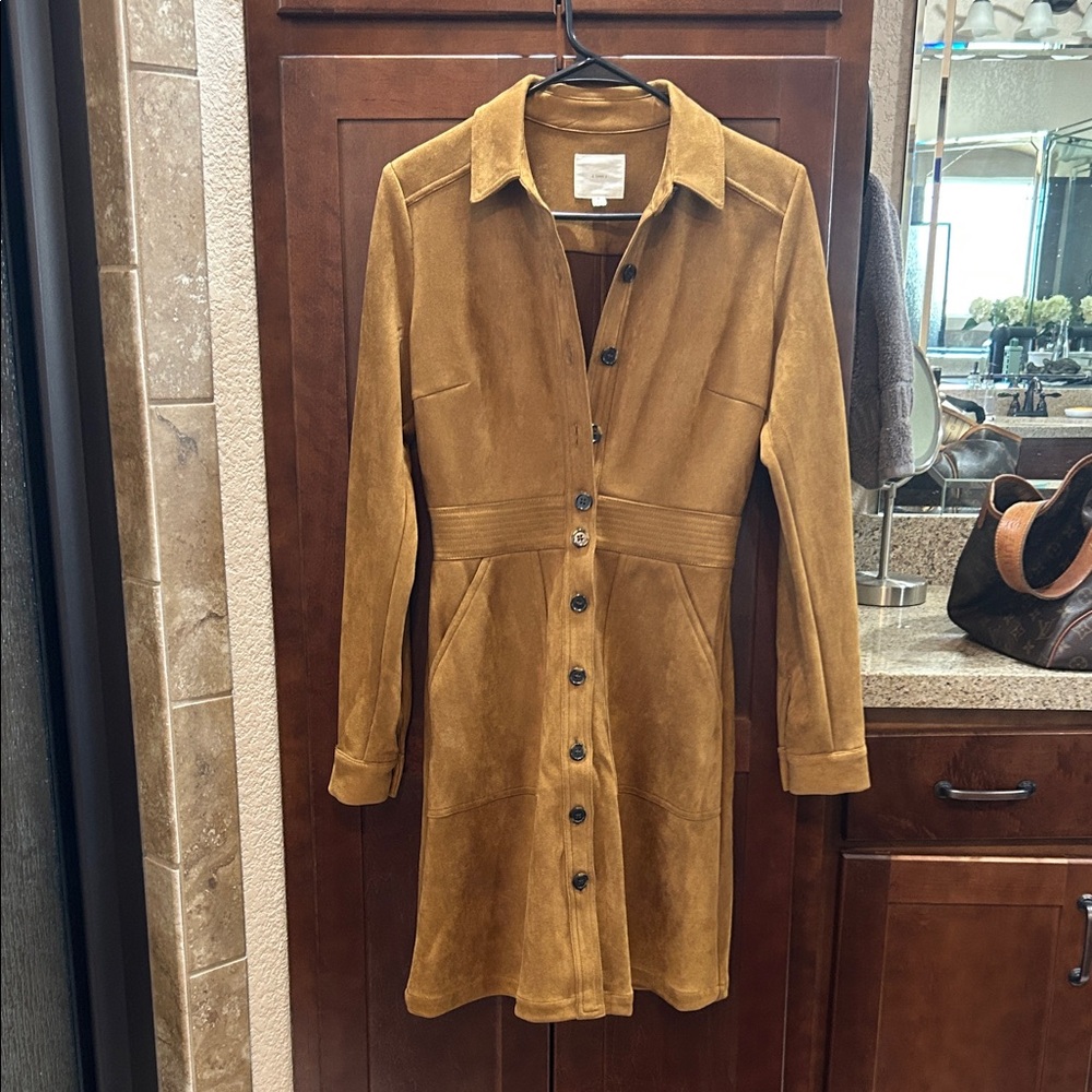 Long Sleeve Button-Up Suede Dress